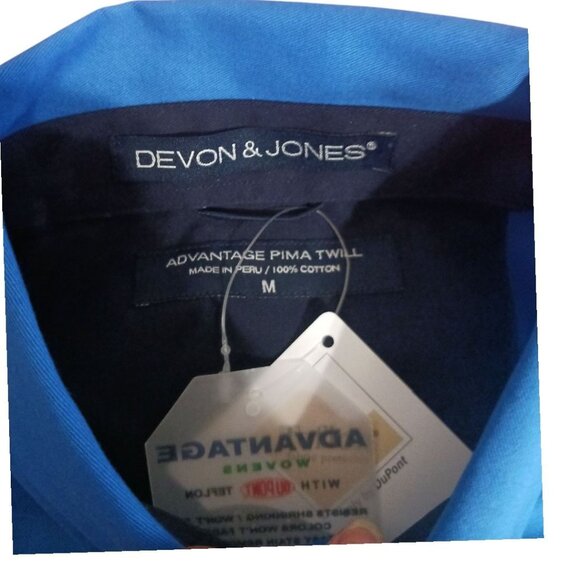 Devon & Jones imagineering Mens Button-Up Shirt Teflon-Protected Blue Medium - Picture 4 of 14